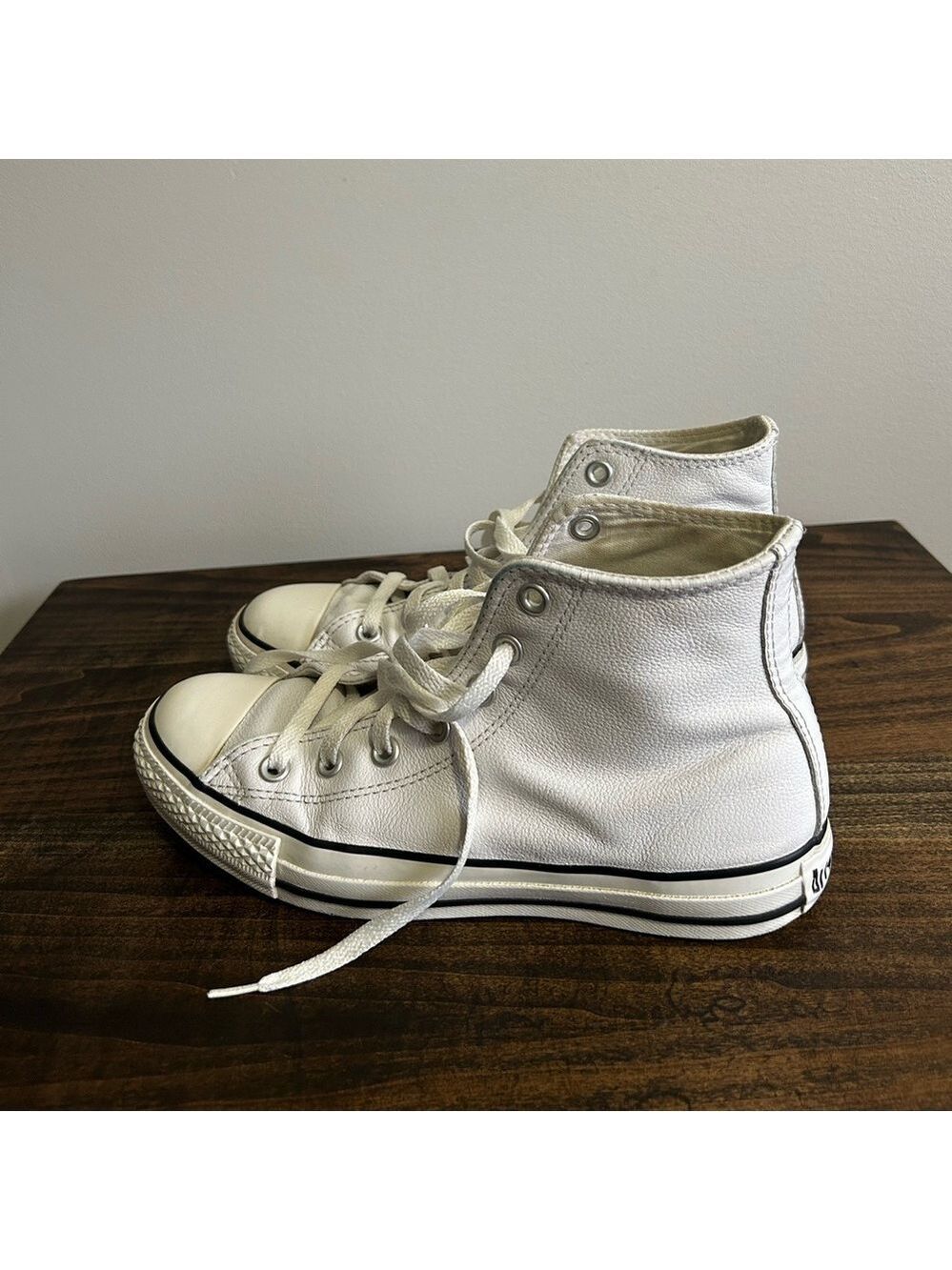 Converse White Leather High-Top Sneakers, Size 8.